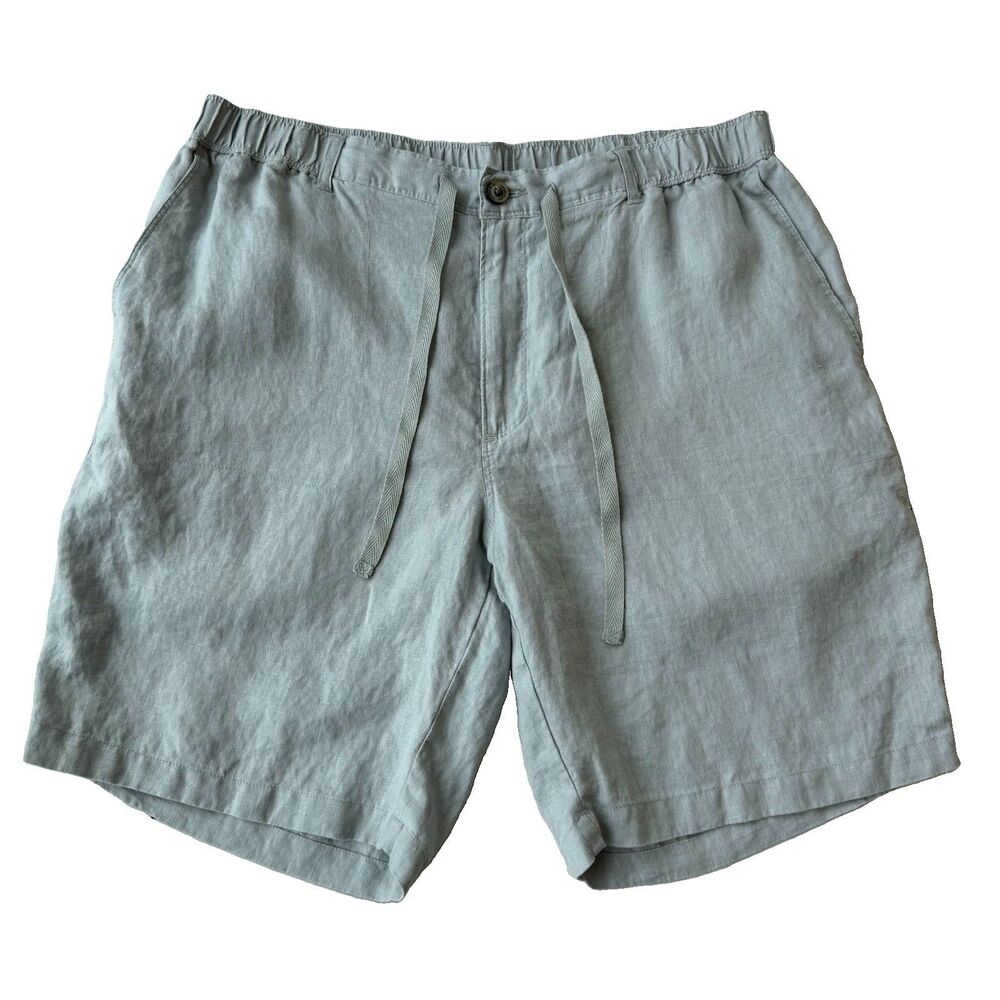 Tasso Elba Gray Linen Shorts Mens XL 9" Inseam Summer Beach Vacation